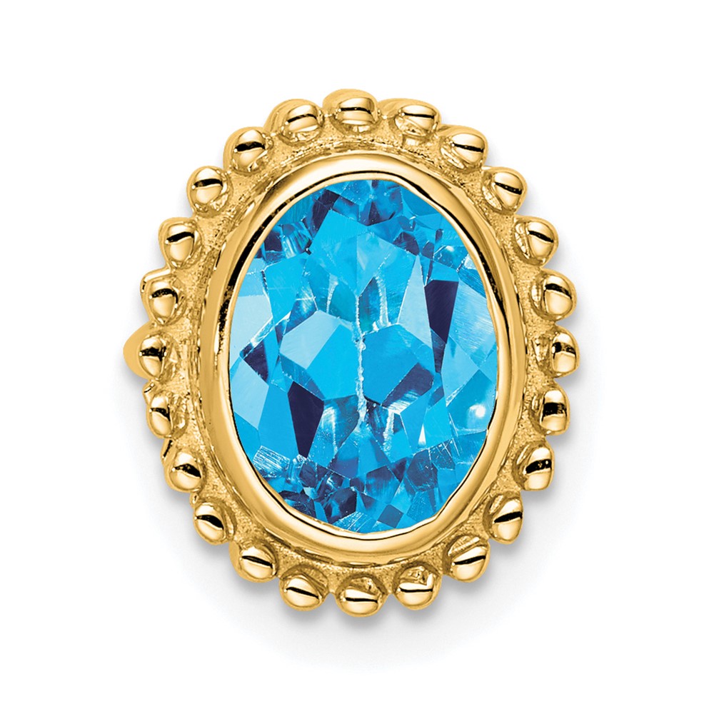 14K Yellow Gold Oval Blue Topaz Chain Slide