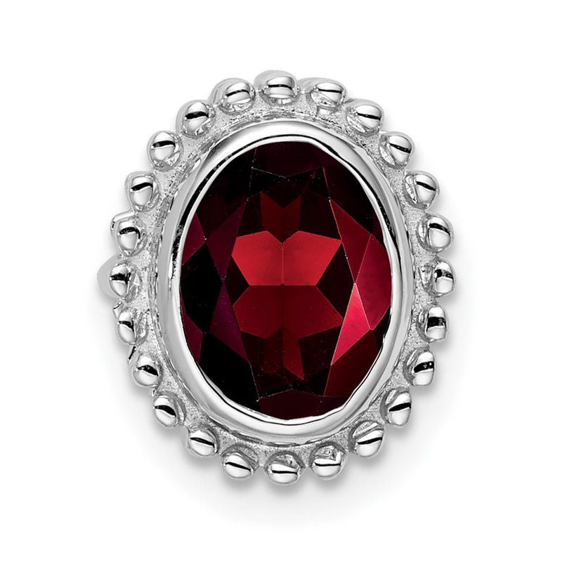 14K White Gold Oval Garnet Chain Slide