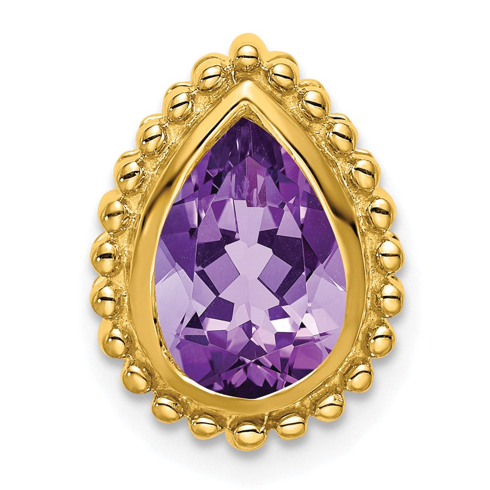 14K Yellow Gold Pear Amethyst Chain Slide