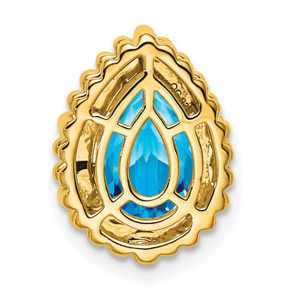 14K Yellow Gold Pear Blue Topaz Chain Slide