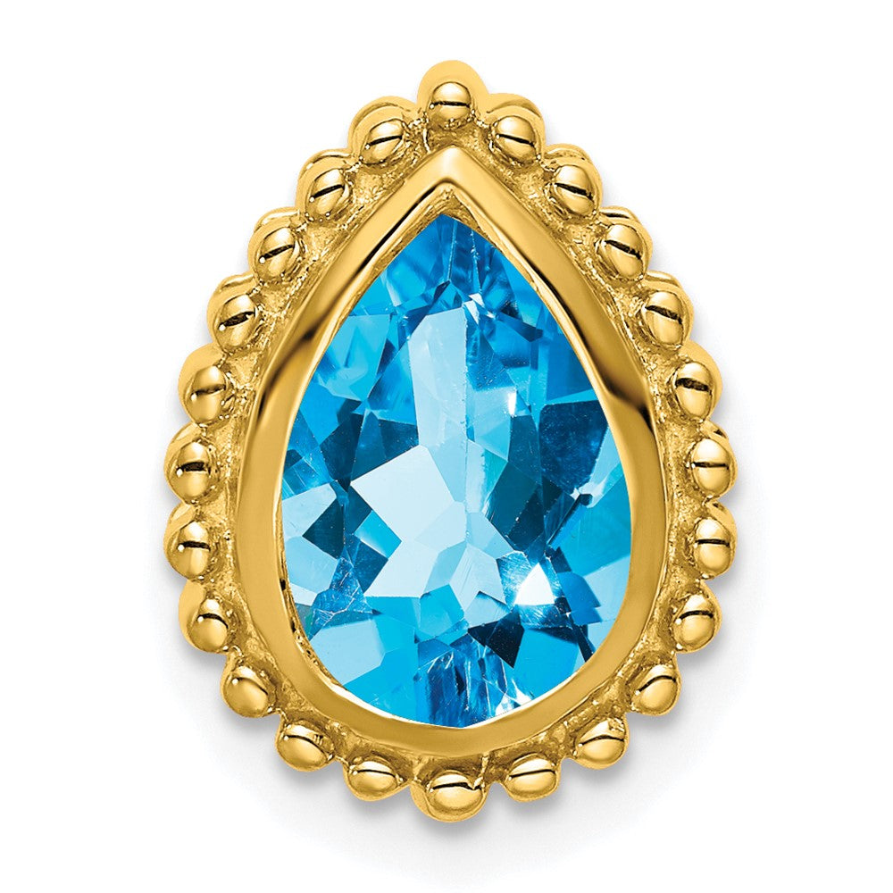 14K Yellow Gold Pear Blue Topaz Chain Slide