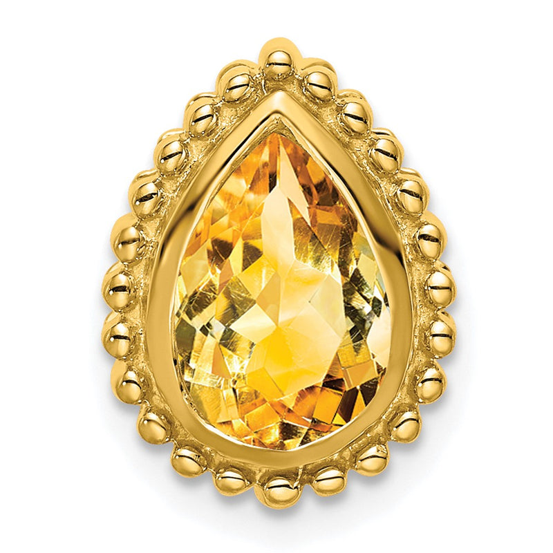 14K Yellow Gold Pear Citrine Chain Slide