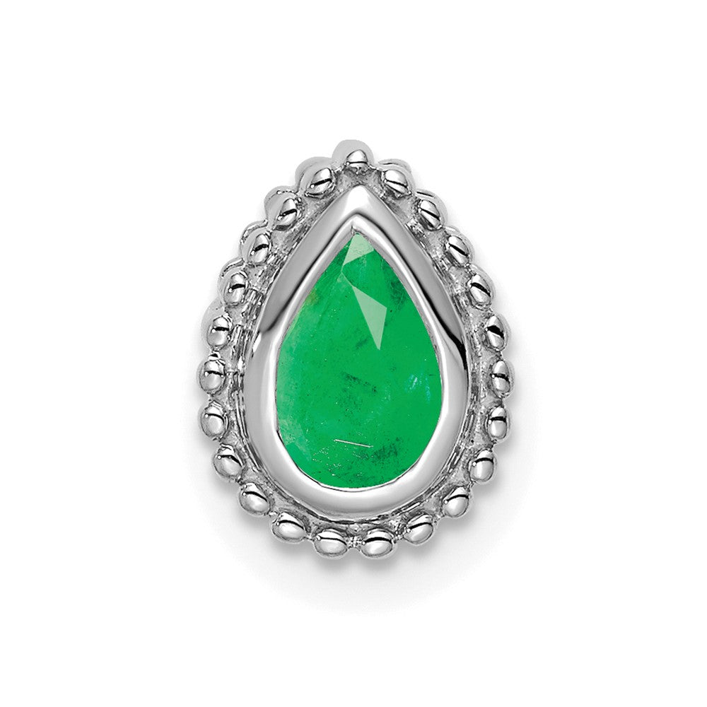 14k White Gold Pear Emerald Chain Slide