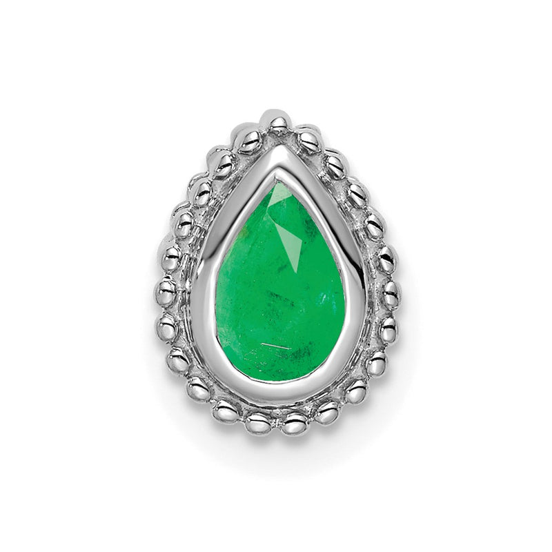 14k White Gold Pear Emerald Chain Slide