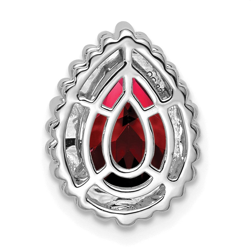 14k White Gold Pear Garnet Chain Slide