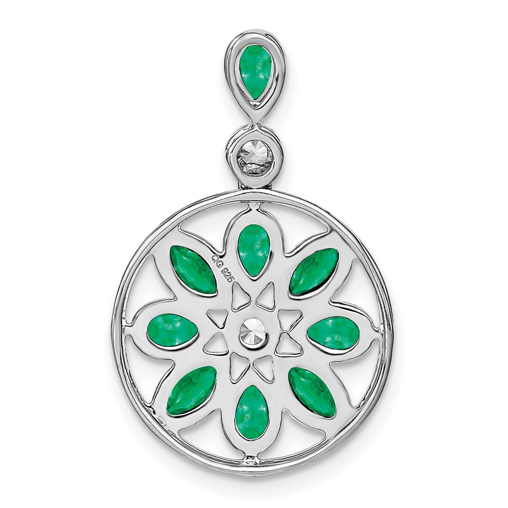 14k White Gold Emerald and Real Diamond Pendant