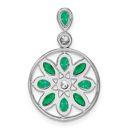 14k White Gold Emerald and Real Diamond Pendant