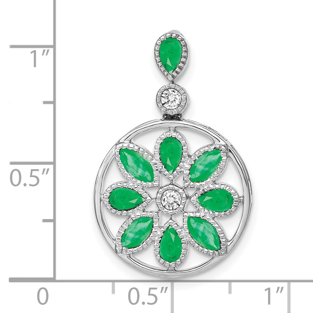 14k White Gold Emerald and Real Diamond Pendant