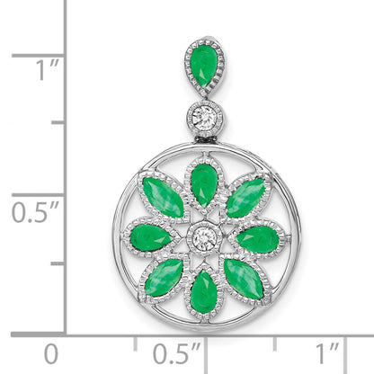 14k White Gold Emerald and Real Diamond Pendant