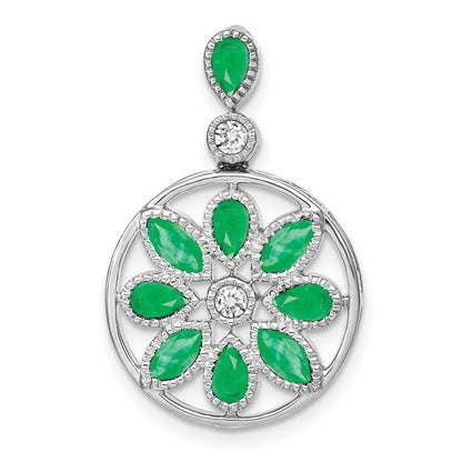 14k White Gold Emerald and Real Diamond Pendant
