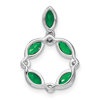 14k White Gold Emerald and Real Diamond Pendant