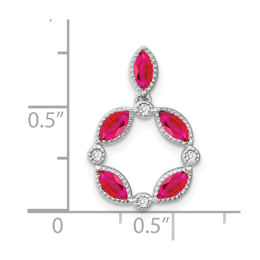14k White Gold Ruby and Real Diamond Pendant