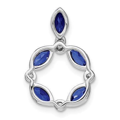14k White Gold Marquise Sapphire and Real Diamond Pendant