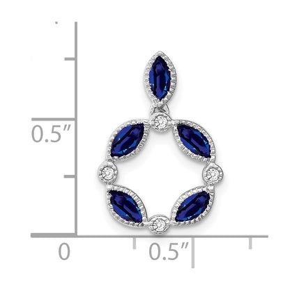 14k White Gold Marquise Sapphire and Real Diamond Pendant