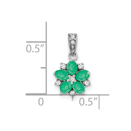 14k White Gold Emerald and Real Diamond Floral Pendant