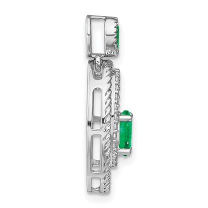 14k White Gold Emerald and Real Diamond Oval Pendant