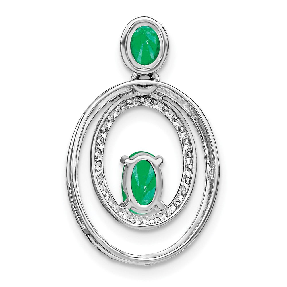14k White Gold Emerald and Real Diamond Oval Pendant
