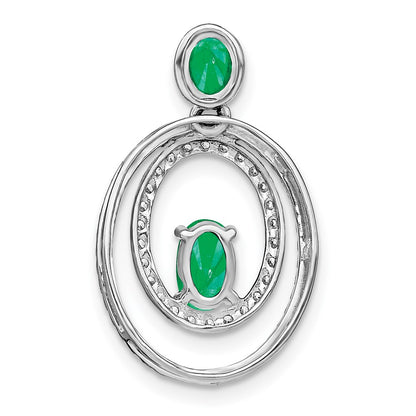14k White Gold Emerald and Real Diamond Oval Pendant