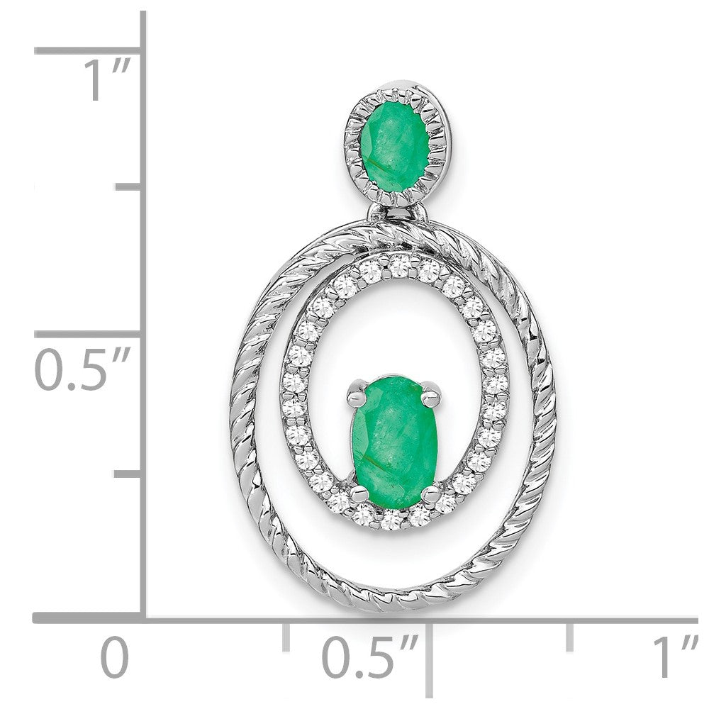 14k White Gold Emerald and Real Diamond Oval Pendant