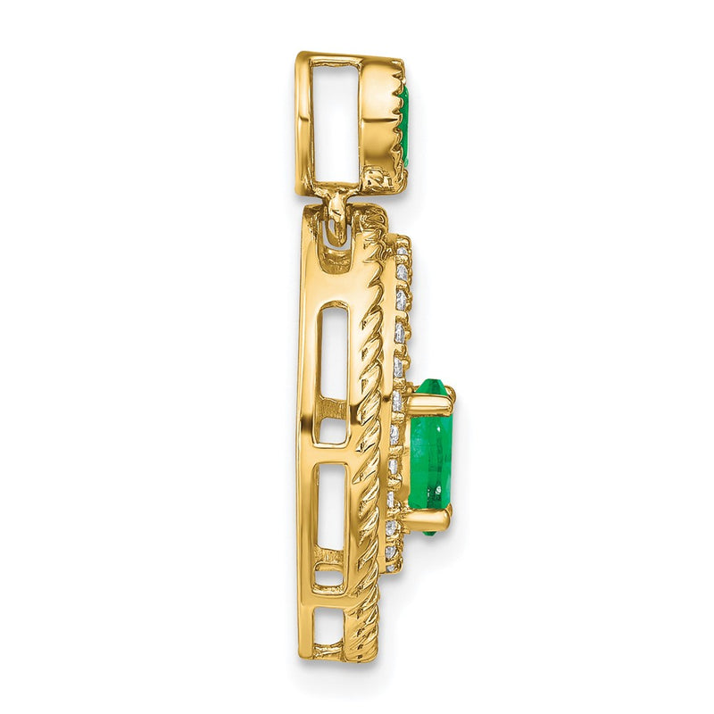 14K Yellow Gold Emerald and Real Diamond Oval Pendant
