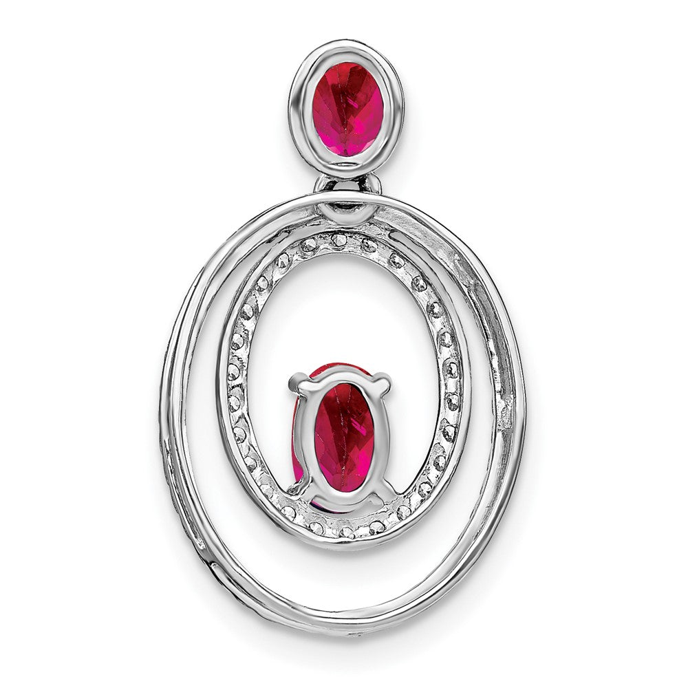 14k White Gold Ruby and Real Diamond Oval Pendant