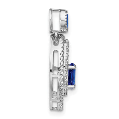 14k White Gold Sapphire and Real Diamond Oval Pendant