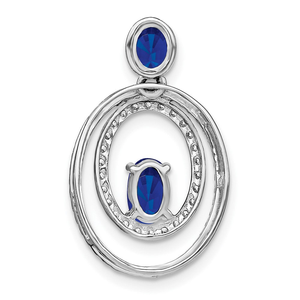 14k White Gold Sapphire and Real Diamond Oval Pendant