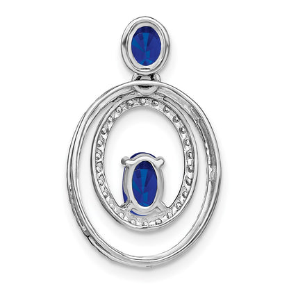 14k White Gold Sapphire and Real Diamond Oval Pendant