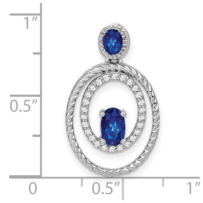 14k White Gold Sapphire and Real Diamond Oval Pendant