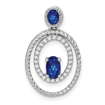 14k White Gold Sapphire and Real Diamond Oval Pendant