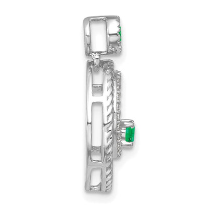 14k White Gold Emerald and Real Diamond Circles Pendant