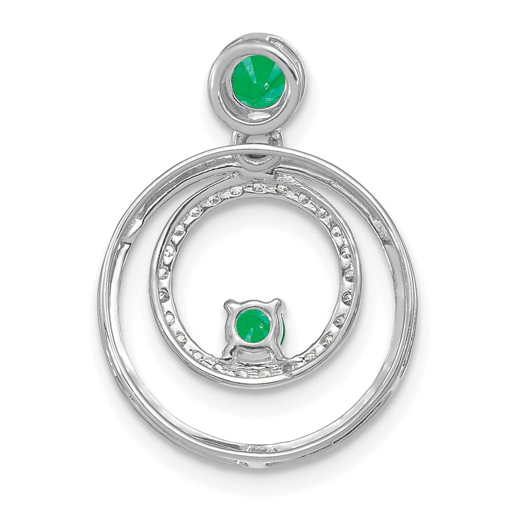 14k White Gold Emerald and Real Diamond Circles Pendant