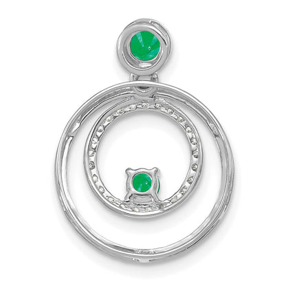 14k White Gold Emerald and Real Diamond Circles Pendant