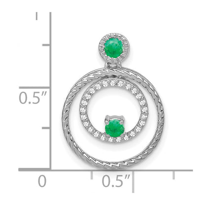 14k White Gold Emerald and Real Diamond Circles Pendant