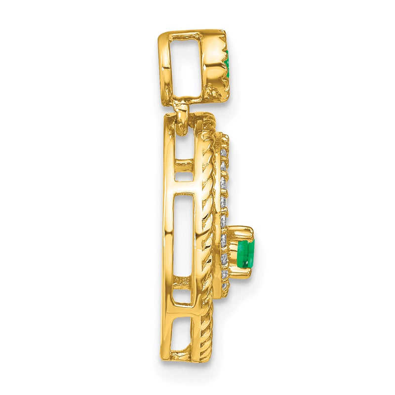 14K Yellow Gold Emerald and Real Diamond Circles Pendant