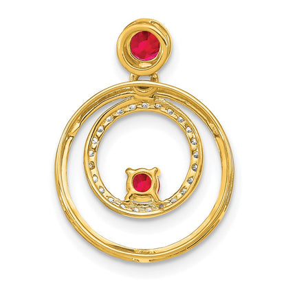 14K Yellow Gold Ruby and Real Diamond Circles Pendant