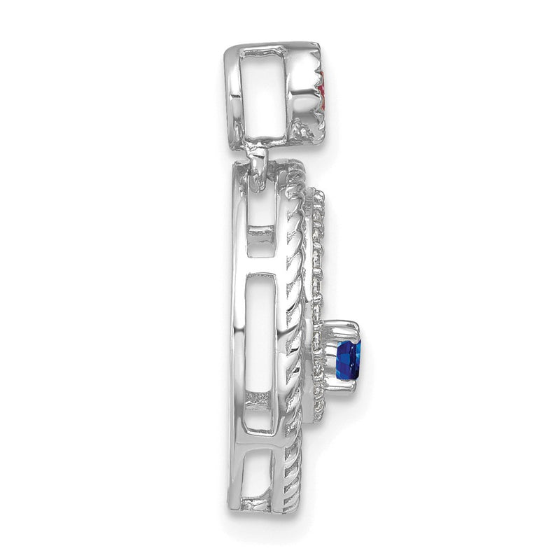 14k White Gold Sapphire and Real Diamond Circles Pendant