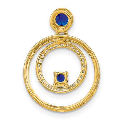 14K Yellow Gold Sapphire and Real Diamond Circles Pendant
