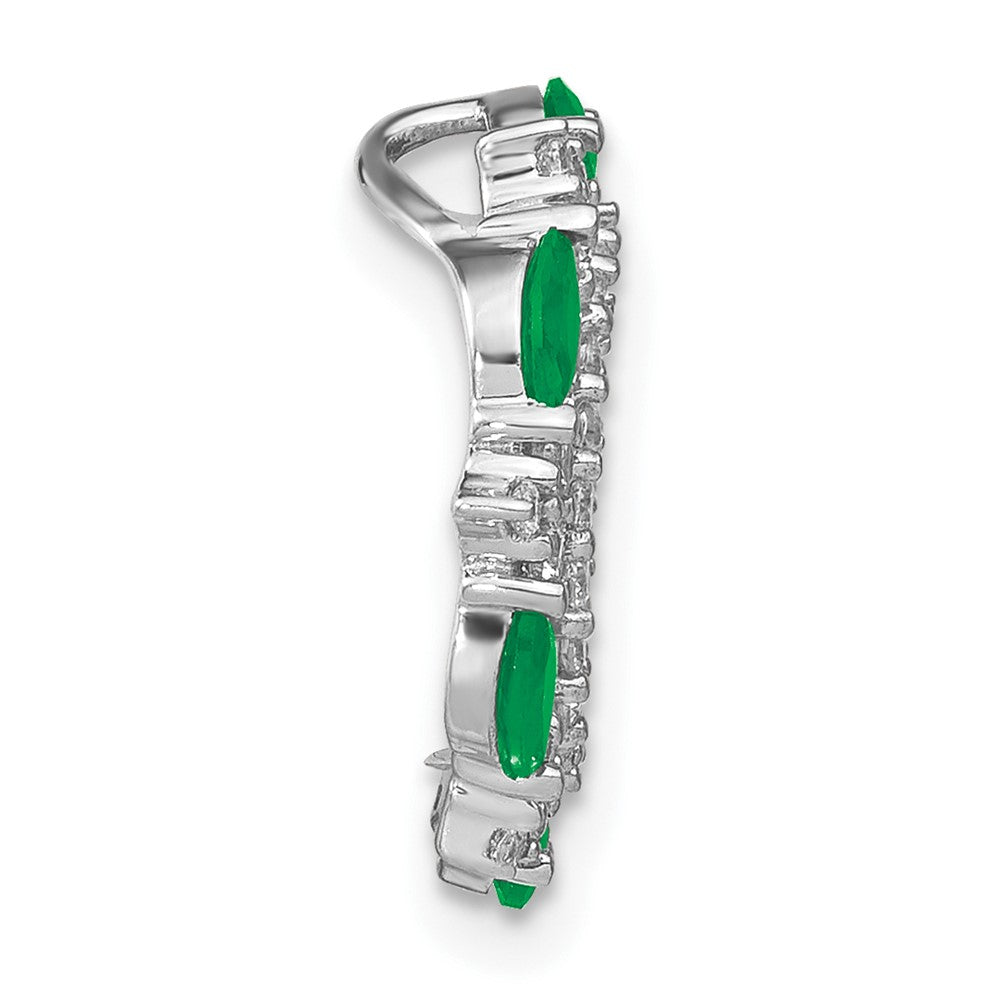 14k White Gold Emerald and Real Diamond Circle Chain Slide