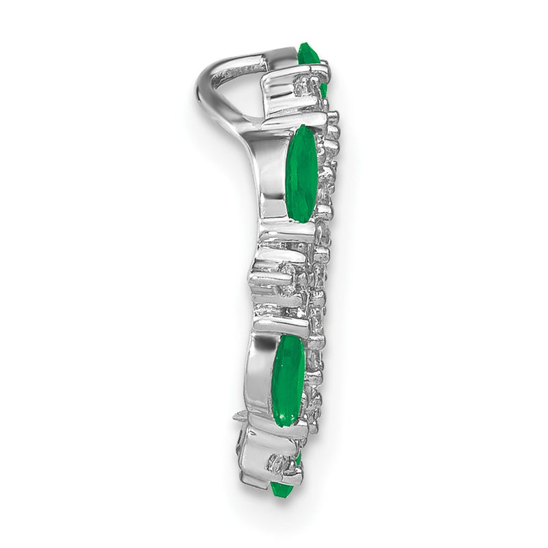 14k White Gold Emerald and Real Diamond Circle Chain Slide