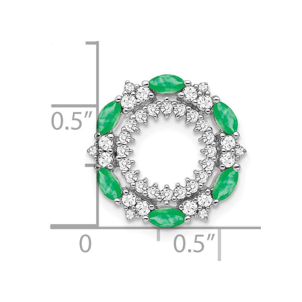 14k White Gold Emerald and Real Diamond Circle Chain Slide