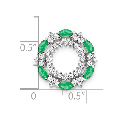14k White Gold Emerald and Real Diamond Circle Chain Slide