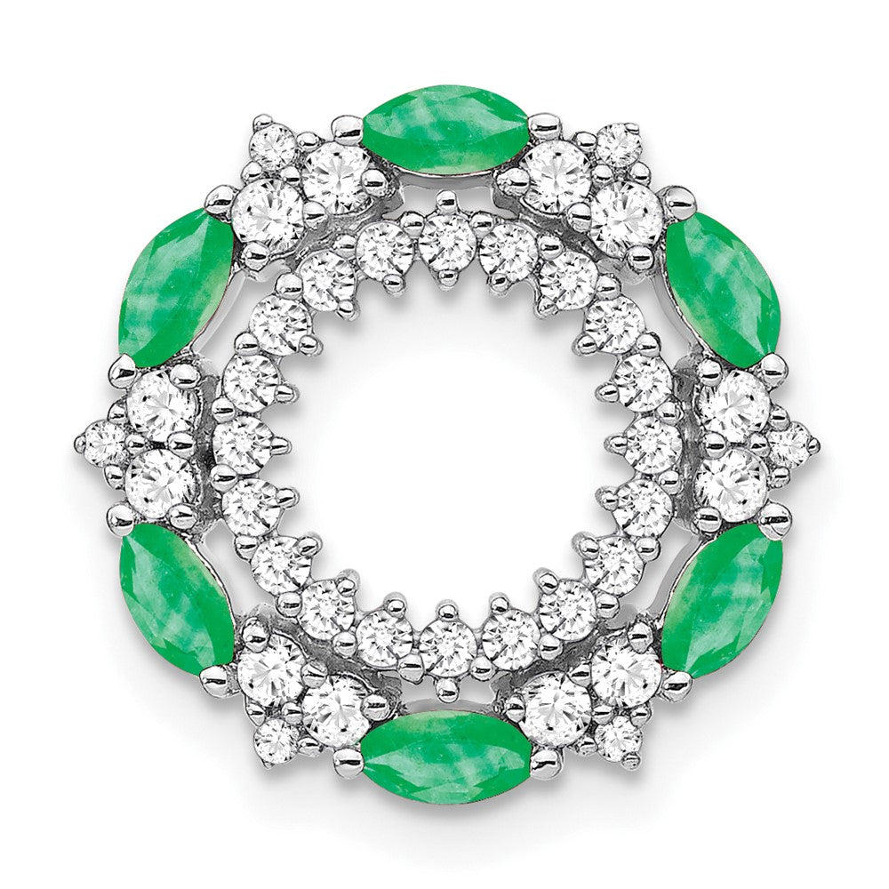 14k White Gold Emerald and Real Diamond Circle Chain Slide