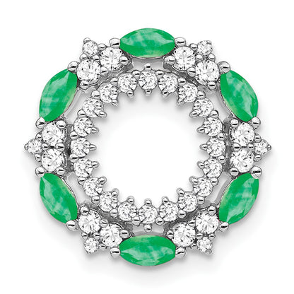 14k White Gold Emerald and Real Diamond Circle Chain Slide
