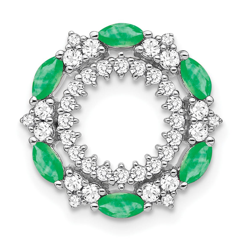 14k White Gold Emerald and Real Diamond Circle Chain Slide