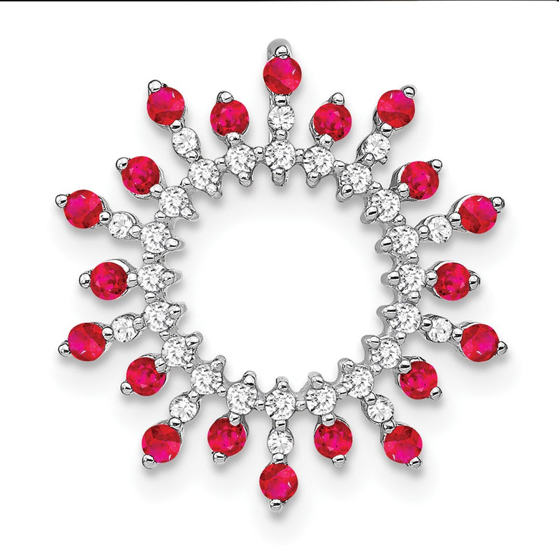 14k White Gold Ruby and Real Diamond Snowflake Chain Slide