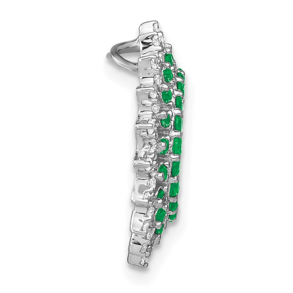 14k White Gold Emerald and Real Diamond Sunburst Chain Slide