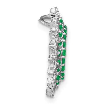 14k White Gold Emerald and Real Diamond Sunburst Chain Slide