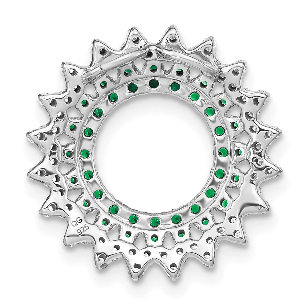 14k White Gold Emerald and Real Diamond Sunburst Chain Slide