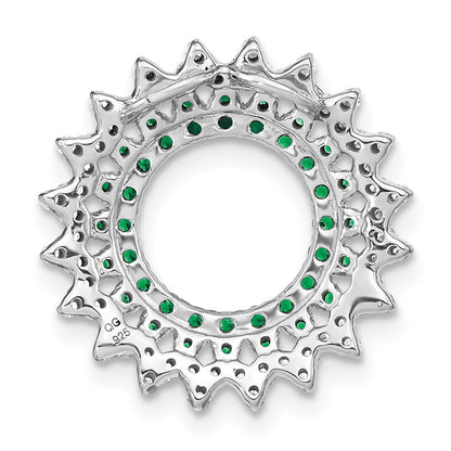 14k White Gold Emerald and Real Diamond Sunburst Chain Slide